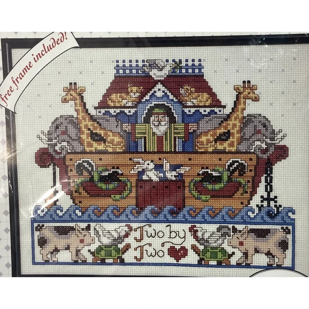Bucilla Noahs Ark‎ Cross Stitch Kit with Frame Animals Christian Bible NEW 8x10